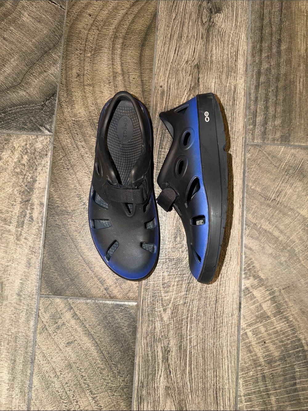 OOFOS Black and Blue Water Shoes